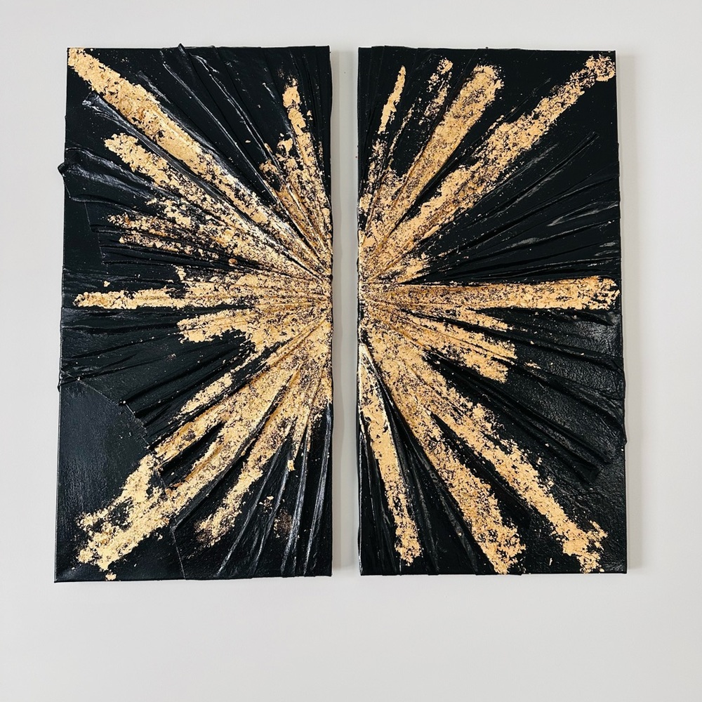 Textured Canvas, Set of 2, Black and Gold, 15 x 30 inches
